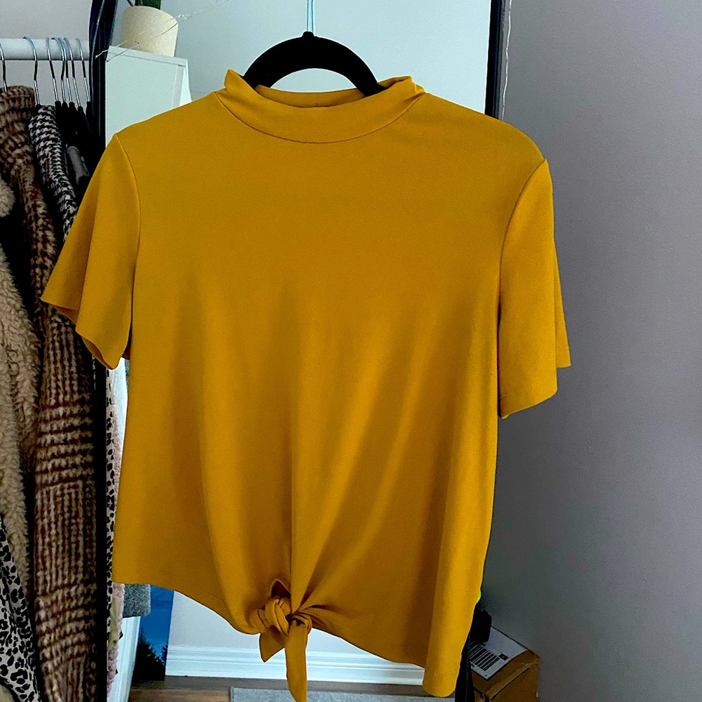 Dynamite Mustard Yellow T-Shirt with Tie at the bottom